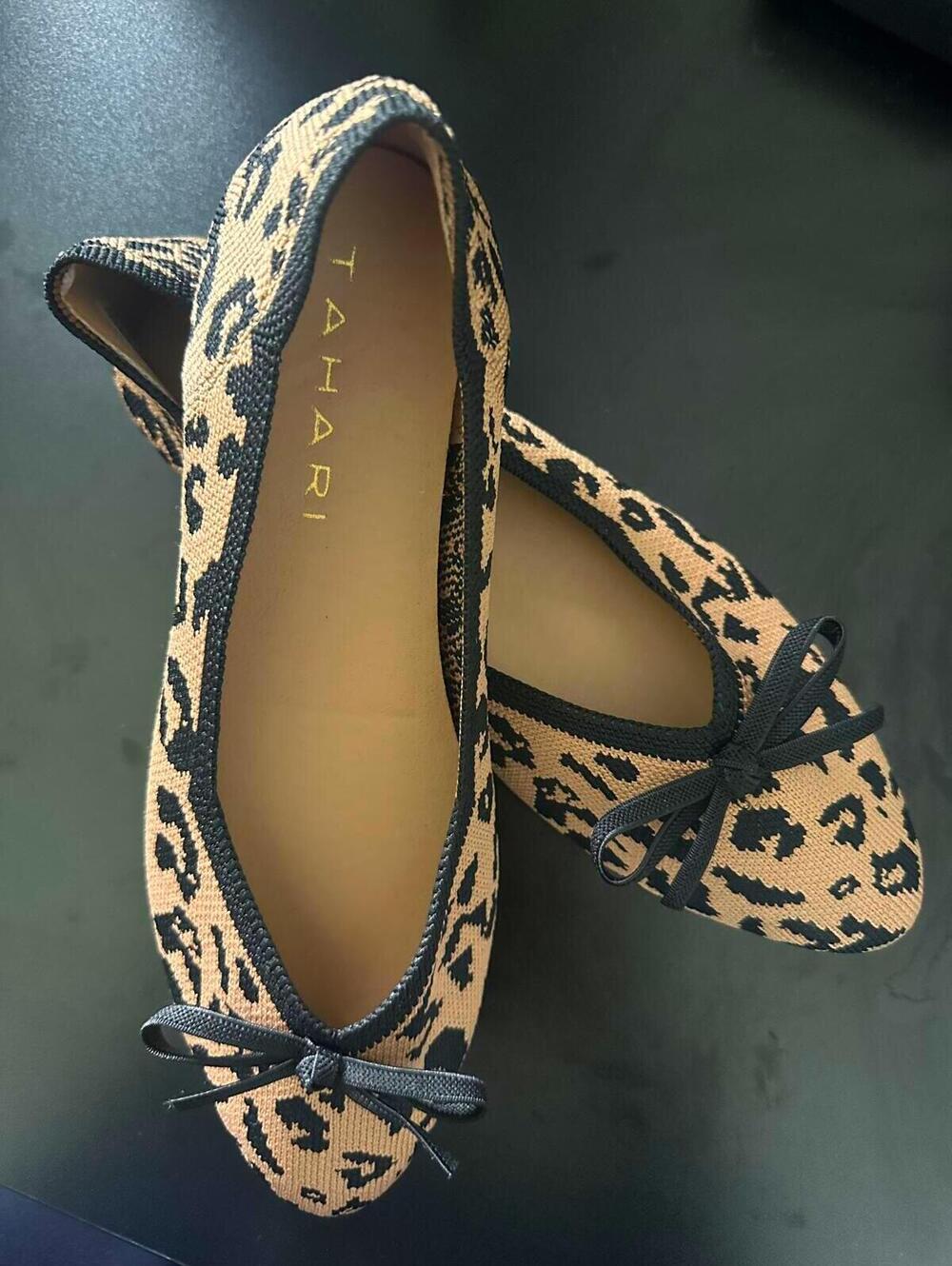 Tahari Tortuga Leopard Tan & Black Print Vegan Textile Upper Ballet Flats - 7.5